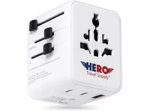Hero International Travel Power Adapter Universal Plug for Europe UK US Asia AUS 100+ Countries | 2 USB-C & 1 USB-A Hero International Travel Power Adapter Universal Plug for Europe UK US Asia AUS 100+ Countries | 2 USB-C & 1 USB-A