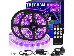 80ft Black Light Strip with Remote 1440 LEDs 12V Flexible Blacklights for Glow Party Adjust Brightness Delay Off 3 Light Modes Indoor Fluorescent Party Stage Lighting 80ft Black Light Strip with Remote 1440 LEDs 12V Flexible Blacklights for Glow Party Adjust Brightness Delay Off 3 Light Modes Indoor Fluorescent Party Stage Lighting