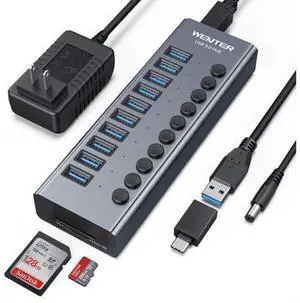 Powered USB 3.0 Hub Wenter 10 Ports 36W Powered USB Hub Aluminum USB Splitter with Individual On/Off Switches SD/TF Card Readers and 12V/3A Power Adapter for PC/Laptops/MacBook Pro/Air/iMac/iPad Powered USB 3.0 Hub Wenter 10 Ports 36W Powered USB Hub Aluminum USB Splitter with Individual On/Off Switches SD/TF Card Readers and 12V/3A Power Adapter for PC/Laptops/MacBook Pro/Air/iMac/iPad
