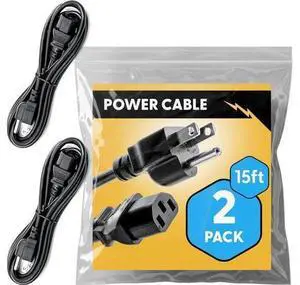 UL Approved 15ft Universal Power Cord (2 Pack) - IEC C13 to NEMA 5-15P Computer Monitor Cable for IT Departments Data Centers & Bulk Purchasing - 18AWG 10A 125V UL Approved 15ft Universal Power Cord (2 Pack) - IEC C13 to NEMA 5-15P Computer Monitor Cable for IT Departments Data Centers & Bulk Purchasing - 18AWG 10A 125V