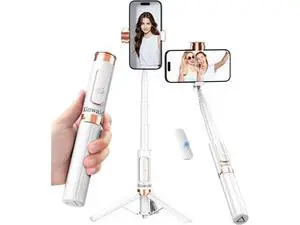 Selfie Stick Tripod for iPhone & Android Portable Phone Tripod Stand with Bluetooth Remote One-Click Open Compact & Lightweight for Vlogging Travel & Everyday Use(White) Selfie Stick Tripod for iPhone & Android Portable Phone Tripod Stand with Bluetooth Remote One-Click Open Compact & Lightweight for Vlogging Travel & Everyday Use(White)