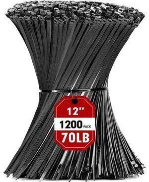 Zip Ties 1200pcs Black Cable Zip Ties 12 Inch Heavy Duty Plastic Wire Ties with 70lb Tensile Strength Self-Locking Black Nylon Tie Wraps for Indoor and Outdoor Zip Ties 1200pcs Black Cable Zip Ties 12 Inch Heavy Duty Plastic Wire Ties with 70lb Tensile Strength Self-Locking Black Nylon Tie Wraps for Indoor and Outdoor