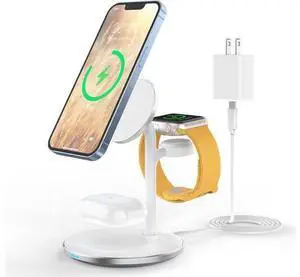 3 in 1 Wireless Charging Station for Devices 15W Fast Wireless Mag-Safe Charger Stand with 20W Adapter for iPhone 17 16 15 14 13 12 Pro Max/Air/Plus/Pro/Mini iWatch AirPods (White) 3 in 1 Wireless Charging Station for Devices 15W Fast Wireless Mag-Safe Charger Stand with 20W Adapter for iPhone 17 16 15 14 13 12 Pro Max/Air/Plus/Pro/Mini iWatch AirPods (White)