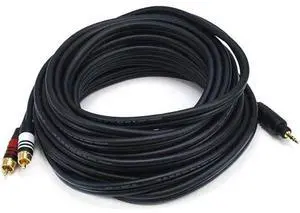 Audio Cable - 25 Feet - Black | Premium Stereo Male to 2 RCA Male 22AWG Gold Plated Audio Cable - 25 Feet - Black | Premium Stereo Male to 2 RCA Male 22AWG Gold Plated