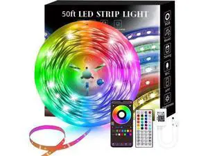 50FT Smart LED Strip Lights Sync to Music with 40 Key Remote ControllerLighting Strips with App Control LED Lights for Bedroom Christmas Lights decration (Multi-Colored 50FT) 50FT Smart LED Strip Lights Sync to Music with 40 Key Remote ControllerLighting Strips with App Control LED Lights for Bedroom Christmas Lights decration (Multi-Colored 50FT)