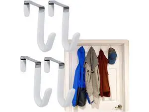 Over the Door Hooks - 4 Pack - Hangers for Clothes Towel Coats Hats Handbags - Made of Rubber Coated Steel - Closet Bathroom Office Over the Door Hooks - 4 Pack - Hangers for Clothes Towel Coats Hats Handbags - Made of Rubber Coated Steel - Closet Bathroom Office