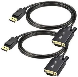Displayport to VGA Cable 6Ft 2-Pack Display Port (DP) to VGA Adapter Cord 6 Feet for Computer Monitor Projector and More Gold-Plated Displayport to VGA Cable 6Ft 2-Pack Display Port (DP) to VGA Adapter Cord 6 Feet for Computer Monitor Projector and More Gold-Plated