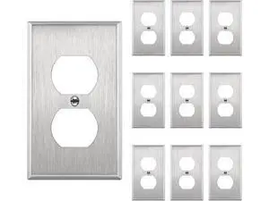 Duplex Receptacle Metal Wall Plate Stainless Steel Switch Outlet Cover Size 1-Gang 4.50 x 2.76 7721-10PCS 430 UL Listed Silver (10 Pack) 10 Count Duplex Receptacle Metal Wall Plate Stainless Steel Switch Outlet Cover Size 1-Gang 4.50 x 2.76 7721-10PCS 430 UL Listed Silver (10 Pack) 10 Count