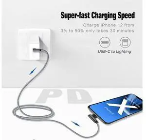 USB C to Lightning Cable MFi Certified PD Fast iPhone 12 Charging 6ft Cable 90 Degree Type C Charger Cord Compatible with iPhone 13/12/12 ProMax/12Mini/11 Pro Max/X/XS/XR/8 iPad 8th (Grey) USB C to Lightning Cable MFi Certified PD Fast iPhone 12 Charging 6ft Cable 90 Degree Type C Charger Cord Compatible with iPhone 13/12/12 ProMax/12Mini/11 Pro Max/X/XS/XR/8 iPad 8th (Grey)