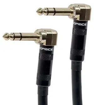 Premier Series 1/4 Inch (TRS) Right Angle Male to Right Angle Male 16AWG Cable Cord - 3 Feet- Black (Gold Plated) Premier Series 1/4 Inch (TRS) Right Angle Male to Right Angle Male 16AWG Cable Cord - 3 Feet- Black (Gold Plated)