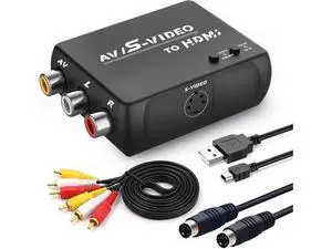 S Video RCA to HDMI Converter with RCA Cable + Svideo Cable + USB Cable S-Video AV to HDMI Converte Compatible for PAL/NTSC for TV/PC/PS1/PS2/ STB/Xbox/VHS/VCR/DVD S Video RCA to HDMI Converter with RCA Cable + Svideo Cable + USB Cable S-Video AV to HDMI Converte Compatible for PAL/NTSC for TV/PC/PS1/PS2/ STB/Xbox/VHS/VCR/DVD
