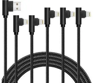 iPhone Cable 5 Pack(3/3/6/6/10FT) MFI Certified Cable Lightning Fast Charger Nylon Braided Data Cord 90 Degree Elbow for Game Video Compatible with iPhone 12 11 Pro Max XR XS Max iPod (Black) iPhone Cable 5 Pack(3/3/6/6/10FT) MFI Certified Cable Lightning Fast Charger Nylon Braided Data Cord 90 Degree Elbow for Game Video Compatible with iPhone 12 11 Pro Max XR XS Max iPod (Black)