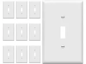 Mid-Size Toggle Light Switch Wall Plate Covers Gloss Finish Single Gang 4.88 x 3.11 Unbreakable Polycarbonate Thermoplastic UL Listed 8811M-W-10PCS White 10 Pack Mid-Size Toggle Light Switch Wall Plate Covers Gloss Finish Single Gang 4.88 x 3.11 Unbreakable Polycarbonate Thermoplastic UL Listed 8811M-W-10PCS White 10 Pack