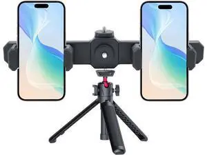 Universal Dual Cell Phone Holder Smartphone Tripod Mount Adapter 360° Rotation Adjustable Clamp for Vlog Video Recording Live Streaming Compatible with 1/4 Screws NO Tripod Universal Dual Cell Phone Holder Smartphone Tripod Mount Adapter 360° Rotation Adjustable Clamp for Vlog Video Recording Live Streaming Compatible with 1/4 Screws NO Tripod