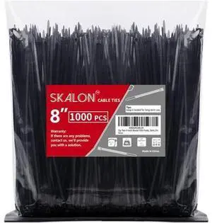 Zip Ties 8 inch (1000 Pack) 40lbs Tensile Strength Black Cable Ties Wire Ties for indoor and outdoor use by Skalon Zip Ties 8 inch (1000 Pack) 40lbs Tensile Strength Black Cable Ties Wire Ties for indoor and outdoor use by Skalon