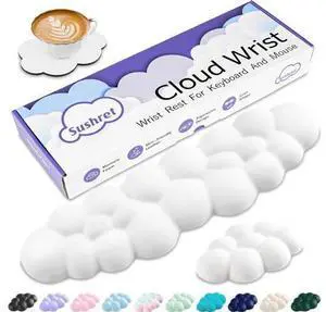 Cloud Wrist Rest Keyboard Cloud Keyboard Wrist Pad Set with PU Leather Memory Foam Cute Arm Rest for Palm Support PC/Gaming Desk Accessories/Office Setup/Computer Hand Cushion - White Cloud Wrist Rest Keyboard Cloud Keyboard Wrist Pad Set with PU Leather Memory Foam Cute Arm Rest for Palm Support PC/Gaming Desk Accessories/Office Setup/Computer Hand Cushion - White