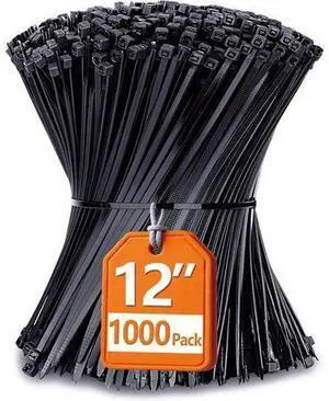 Zip Ties 12 inch with 45 lb Tensile Strength Black Cable ties 1000 Pack Zip Ties 12 inch with 45 lb Tensile Strength Black Cable ties 1000 Pack
