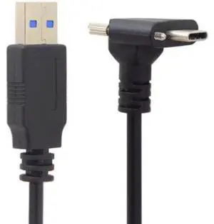 Down Up Angled USB 3.1 Type-C Dual Screw Locking to Standard USB3.0 Data Cable 90 Degree for Camera 10"feet Down Up Angled USB 3.1 Type-C Dual Screw Locking to Standard USB3.0 Data Cable 90 Degree for Camera 10"feet