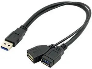 Black USB 3.0 Male to Dual USB Female Extra Power Data Y Extension Cable for 2.5" Mobile Hard Disk Black USB 3.0 Male to Dual USB Female Extra Power Data Y Extension Cable for 2.5" Mobile Hard Disk