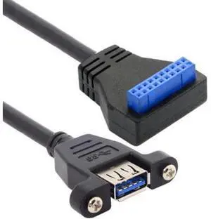 USB 3.0 Single Port A Female Screw Mount Type to Down Angled Motherboard 20pin Header Cable 90 Degree U3-384-DN USB 3.0 Single Port A Female Screw Mount Type to Down Angled Motherboard 20pin Header Cable 90 Degree U3-384-DN