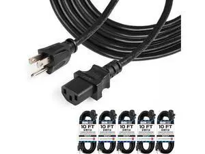 Iron Forge Cable 5 Pack of 10 Ft Power Cords for TV Computer or Monitor (NEMA 5-15P to C13) - 18/3 Replacement Audio & Video Power Cable Black Iron Forge Cable 5 Pack of 10 Ft Power Cords for TV Computer or Monitor (NEMA 5-15P to C13) - 18/3 Replacement Audio & Video Power Cable Black
