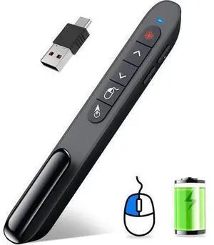Wireless Presenter Remote with Air Mouse Control Rechargeable USB A&C Presentation Clicker PPT Pointer RF 2.4GhZ PowerPoint Clicker Slide Advancer for Computer Laptop Mac Wireless Presenter Remote with Air Mouse Control Rechargeable USB A&C Presentation Clicker PPT Pointer RF 2.4GhZ PowerPoint Clicker Slide Advancer for Computer Laptop Mac