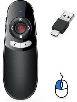 2 in 1 Type C and USB Presentation Clicker with Air Mouse Control RF 2.4GHz Wireless Presenter Remote PowerPoint Clicker Slide Pointer Advancer for Computer Laptop Classroom Office 2 in 1 Type C and USB Presentation Clicker with Air Mouse Control RF 2.4GHz Wireless Presenter Remote PowerPoint Clicker Slide Pointer Advancer for Computer Laptop Classroom Office