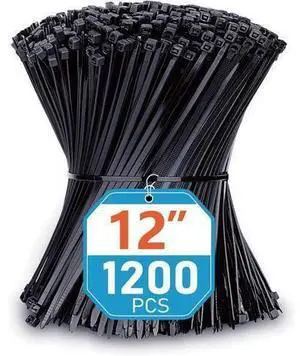 Zip Ties 12 inch (1200 Pack) Black 50lbs Tensile Strength UV Resistant Cable Ties for indoor and outdoor by Zip Ties 12 inch (1200 Pack) Black 50lbs Tensile Strength UV Resistant Cable Ties for indoor and outdoor by