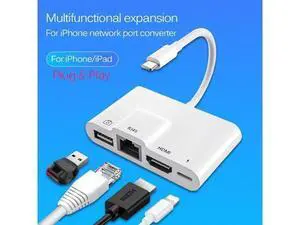 For iPhone Multi Adapter Lightning Internet+ On-screen+USB+Charging AllIn1 Docking Station Rj45 Connector Living HINI For iPhone Multi Adapter Lightning Internet+ On-screen+USB+Charging AllIn1 Docking Station Rj45 Connector Living HINI