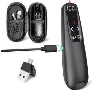 Rechargeable Presentation Clicker with Case Power Digital Display Wireless Presenter Remote USB C Red Light Pointer Computer PowerPoint PPT Clickers for Mac Laptop Slideshow Google Slide Advancer Rechargeable Presentation Clicker with Case Power Digital Display Wireless Presenter Remote USB C Red Light Pointer Computer PowerPoint PPT Clickers for Mac Laptop Slideshow Google Slide Advancer
