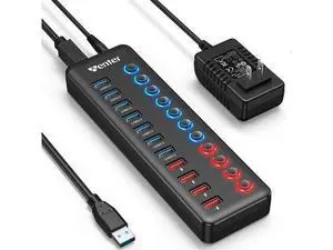 Powered USB 3.0 Hub Wenter 11-Port Hub Splitter (7 Faster Data Transfer Ports+ 4 Smart Charging Ports) with Individual LED On/Off Switches Power Adapter for Mac PC Powered USB 3.0 Hub Wenter 11-Port Hub Splitter (7 Faster Data Transfer Ports+ 4 Smart Charging Ports) with Individual LED On/Off Switches Power Adapter for Mac PC