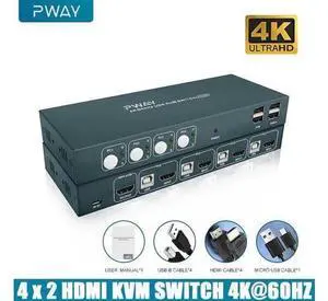 4K@60HZ HDMI KVM Switch 4 In 2 Out Support HDMI 2.0 HDCP 2.2 With USB 2.0 Port Hotkey Switch PC Printer Keyboard Mouse 4K@60HZ HDMI KVM Switch 4 In 2 Out Support HDMI 2.0 HDCP 2.2 With USB 2.0 Port Hotkey Switch PC Printer Keyboard Mouse