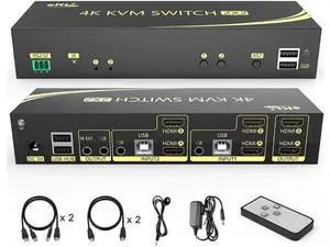 4K HDMI KVM Switch 2x2, 2 in 2 Out Dual Monitor Extended Display 4K @60Hz 4:4:4 with Audio and USB 2.0 Hub Sharing PC Monitor Keyboard Mouse Switcher 4K HDMI KVM Switch 2x2, 2 in 2 Out Dual Monitor Extended Display 4K @60Hz 4:4:4 with Audio and USB 2.0 Hub Sharing PC Monitor Keyboard Mouse Switcher