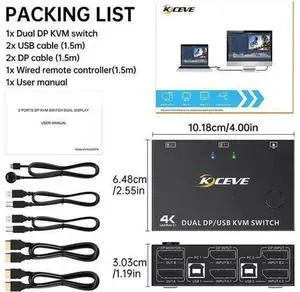 Monitor Displayport KVM Switch DisplayPort 1.4 8K @30Hz 4K @144Hz, DP Extended Display Port KVM Switch for 2 Computers Share 2 Monitors and 4 USB 2.0 Ports, Wired Remote and 4 Cables Included Monitor Displayport KVM Switch DisplayPort 1.4 8K @30Hz 4K @144Hz, DP Extended Display Port KVM Switch for 2 Computers Share 2 Monitors and 4 USB 2.0 Ports, Wired Remote and 4 Cables Included