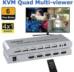 1080P KVM HDMI 4X1 Quad Multi Viewer 2 3 4 Screen Splitter HDMI Multiviewer for PS4 Camera PC To TV Projector USB Keyboard Mouse 1080P KVM HDMI 4X1 Quad Multi Viewer 2 3 4 Screen Splitter HDMI Multiviewer for PS4 Camera PC To TV Projector USB Keyboard Mouse