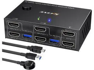 USB 3.0 Dual Monitor KVM Switch HDMI 4K @60Hz 2K @144Hz Simulation EDID, USB HDMI Extended Display Switcher for 2 Computers Share 2 Monitors and 4 USB 3.0 Ports, Wired Remote and Cables Included USB 3.0 Dual Monitor KVM Switch HDMI 4K @60Hz 2K @144Hz Simulation EDID, USB HDMI Extended Display Switcher for 2 Computers Share 2 Monitors and 4 USB 3.0 Ports, Wired Remote and Cables Included