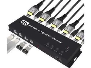 4K HDMI KVM Switch 4x1 Quad Multi Viewer 4 in 1 Out KVM HDMI Processor Screen Multiviewer Seamless for 4 PC Share Mouse Keyboard 4K HDMI KVM Switch 4x1 Quad Multi Viewer 4 in 1 Out KVM HDMI Processor Screen Multiviewer Seamless for 4 PC Share Mouse Keyboard