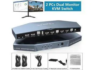 Monitor HDMI 2.0 KVM Switch 2 Port Extended Display 4K @60Hz, USB KVM Switch HDMI 2 in 2 Out with Audio Microphone Output and 3 USB 2.0 Hub, 2 HDMI Monitors 2 Computers Switch, with 2 USB Cables Monitor HDMI 2.0 KVM Switch 2 Port Extended Display 4K @60Hz, USB KVM Switch HDMI 2 in 2 Out with Audio Microphone Output and 3 USB 2.0 Hub, 2 HDMI Monitors 2 Computers Switch, with 2 USB Cables