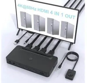 4K HDMI KVM Switch 4 Ports for 4 Computers Share One HD 4K Monitor, 3 USB Devices Keyboard Mouse Printer, 2 3.5mm Headphone Jack, Including 4 HDMI Cable and 1 Remote Controller 4K HDMI KVM Switch 4 Ports for 4 Computers Share One HD 4K Monitor, 3 USB Devices Keyboard Mouse Printer, 2 3.5mm Headphone Jack, Including 4 HDMI Cable and 1 Remote Controller