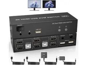 KVM Switch Dual Monitors 2 Computers, 4K@60Hz Extended Display 2 Ports HDMI KVM Switch 2 Monitors 2 Computers with 3 USB Ports and Audio Microphone Port, PC Monitor Keyboard Mouse Switcher KVM Switch Dual Monitors 2 Computers, 4K@60Hz Extended Display 2 Ports HDMI KVM Switch 2 Monitors 2 Computers with 3 USB Ports and Audio Microphone Port, PC Monitor Keyboard Mouse Switcher