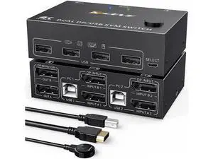 2 Port DP KVM Switch Dual Monitor, 8K@30Hz 4K@144Hz DisplayPort KVM Switch 2 in 2 Out, with 4 USB Port for 2 Computers 2 Monitors, Backward Compatible DP1.2 with DP+USB Cables and Wired Controller 2 Port DP KVM Switch Dual Monitor, 8K@30Hz 4K@144Hz DisplayPort KVM Switch 2 in 2 Out, with 4 USB Port for 2 Computers 2 Monitors, Backward Compatible DP1.2 with DP+USB Cables and Wired Controller