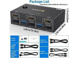 + HDMI Dual Monitor KVM Switch 4K @60Hz, 2K @120Hz USB 3.0 HDMI DP Extended Display Switcher for 2 Computers Share 2 Monitors and 4 USB 3.0 Ports,Wired Remote and 4 Cables Included + HDMI Dual Monitor KVM Switch 4K @60Hz, 2K @120Hz USB 3.0 HDMI DP Extended Display Switcher for 2 Computers Share 2 Monitors and 4 USB 3.0 Ports,Wired Remote and 4 Cables Included
