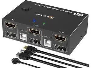 Monitor KVM Switch HDMI and DP 2 Port 4K @60Hz, Extended Display Switcher for 2 Computers Share 2 Monitors (1 Displayport and 1 HDMI) with 4 USB 2.0 Hub, Desktop Controller and USB HDMI DP Cables Monitor KVM Switch HDMI and DP 2 Port 4K @60Hz, Extended Display Switcher for 2 Computers Share 2 Monitors (1 Displayport and 1 HDMI) with 4 USB 2.0 Hub, Desktop Controller and USB HDMI DP Cables
