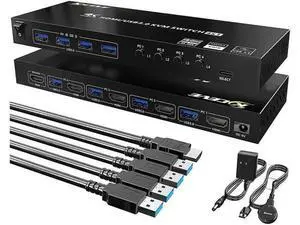 USB 3.0 HDMI KVM Switch 4 Port Support 4K @60Hz RGB 4:4:4, USB Hub HDR EDID HDMI USB Switch 4 in 1 Out and 4 USB 3.0 Port for Keyboard Mouse Printer, with Controller, USB 3.0 Cables and HDMI-Cable USB 3.0 HDMI KVM Switch 4 Port Support 4K @60Hz RGB 4:4:4, USB Hub HDR EDID HDMI USB Switch 4 in 1 Out and 4 USB 3.0 Port for Keyboard Mouse Printer, with Controller, USB 3.0 Cables and HDMI-Cable