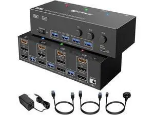 KVM Switch 3 Computers 3 Monitors, KCEVE HDMI + DisplayPort USB 3.0 KVM Switcher, 8K@30Hz/4k@144Hz Triple Monitor DP KVM for 3 PC Share 3 Display and 4 USB 3.0 Devices, Wired Remote Included KVM Switch 3 Computers 3 Monitors, KCEVE HDMI + DisplayPort USB 3.0 KVM Switcher, 8K@30Hz/4k@144Hz Triple Monitor DP KVM for 3 PC Share 3 Display and 4 USB 3.0 Devices, Wired Remote Included