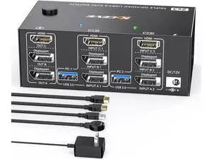 Aomoproing 2 Displayport + HDMI USB 3.0 KVM Switch 3 Monitors 2 Computers, 8K@60Hz,4K@144Hz Triple Monitor KVM with 4 USB 3.0 Ports, KVM Triple Monitor Keyboard Mouse Switcher,Included KVM Cables Aomoproing 2 Displayport + HDMI USB 3.0 KVM Switch 3 Monitors 2 Computers, 8K@60Hz,4K@144Hz Triple Monitor KVM with 4 USB 3.0 Ports, KVM Triple Monitor Keyboard Mouse Switcher,Included KVM Cables