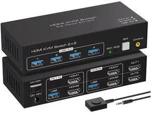 Monitor HDMI KVM Switch USB 3.0, 2 Port HDMI 4K @120HZ 8K @60HZ KVM Switcher HDMI for 2 Computers 2 Monitors with 4 Ports USB 3.0 Support Copy and Extended Display and Desktop Control Monitor HDMI KVM Switch USB 3.0, 2 Port HDMI 4K @120HZ 8K @60HZ KVM Switcher HDMI for 2 Computers 2 Monitors with 4 Ports USB 3.0 Support Copy and Extended Display and Desktop Control