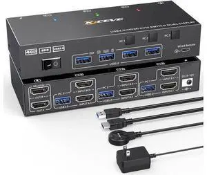 Aomoproing Dual Monitor KVM Switch USB 3.0 HDMI KVM Switch 2 Monitors 3 Computers 4K@60Hz 2K@144Hz, EDID Emulator, Dual Monitor KVM Switch with 4 USB 3.0 Ports,Wired Remote and Cables Included Aomoproing Dual Monitor KVM Switch USB 3.0 HDMI KVM Switch 2 Monitors 3 Computers 4K@60Hz 2K@144Hz, EDID Emulator, Dual Monitor KVM Switch with 4 USB 3.0 Ports,Wired Remote and Cables Included
