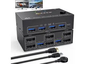 AomoproingUSB 3.0 Dual Monitor DisplayPort KVM Switch 8K @30Hz 4K @60Hz, 2 in 2 Out DP KVM Switch 2 PC 2 Monitors, KVM switches with 4 USB 3.0 ports for 2 PCs, with DP+USB cable and desktop controller AomoproingUSB 3.0 Dual Monitor DisplayPort KVM Switch 8K @30Hz 4K @60Hz, 2 in 2 Out DP KVM Switch 2 PC 2 Monitors, KVM switches with 4 USB 3.0 ports for 2 PCs, with DP+USB cable and desktop controller