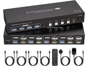 Dual Monitor KVM Switch HDMI+Displayport 4 Computers 2 Monitors 8K@60Hz 4K@120Hz 4 Port KVM Switches Support 4 PCs Share 4 USB Devices Support Copy and Extend Mode with External Accessories Dual Monitor KVM Switch HDMI+Displayport 4 Computers 2 Monitors 8K@60Hz 4K@120Hz 4 Port KVM Switches Support 4 PCs Share 4 USB Devices Support Copy and Extend Mode with External Accessories